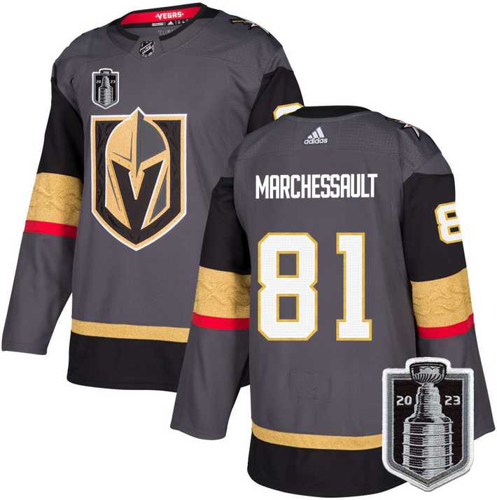 Mens Vegas Golden Knights #81 Jonathan Marchessault Gray 2023 Stanley Cup Final Stitched Jersey Dzhi